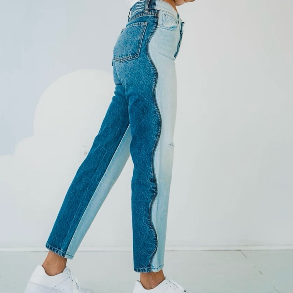 REVICE Two-Tone Light and Dark Blue Ankle Jeans